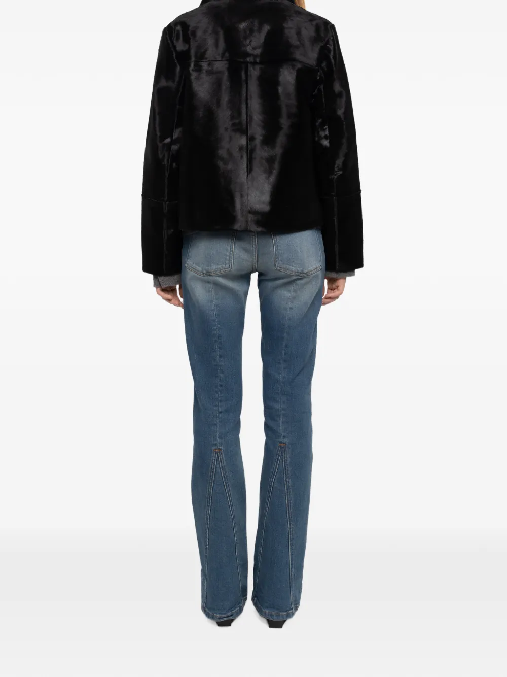 Zadig&Voltaire Lessa cropped leren jack met pony-effect en knopen Zwart