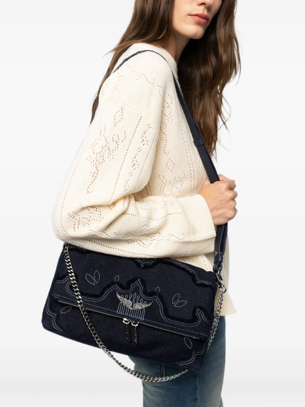 Zadig&Voltaire Rock denim clutch Blauw