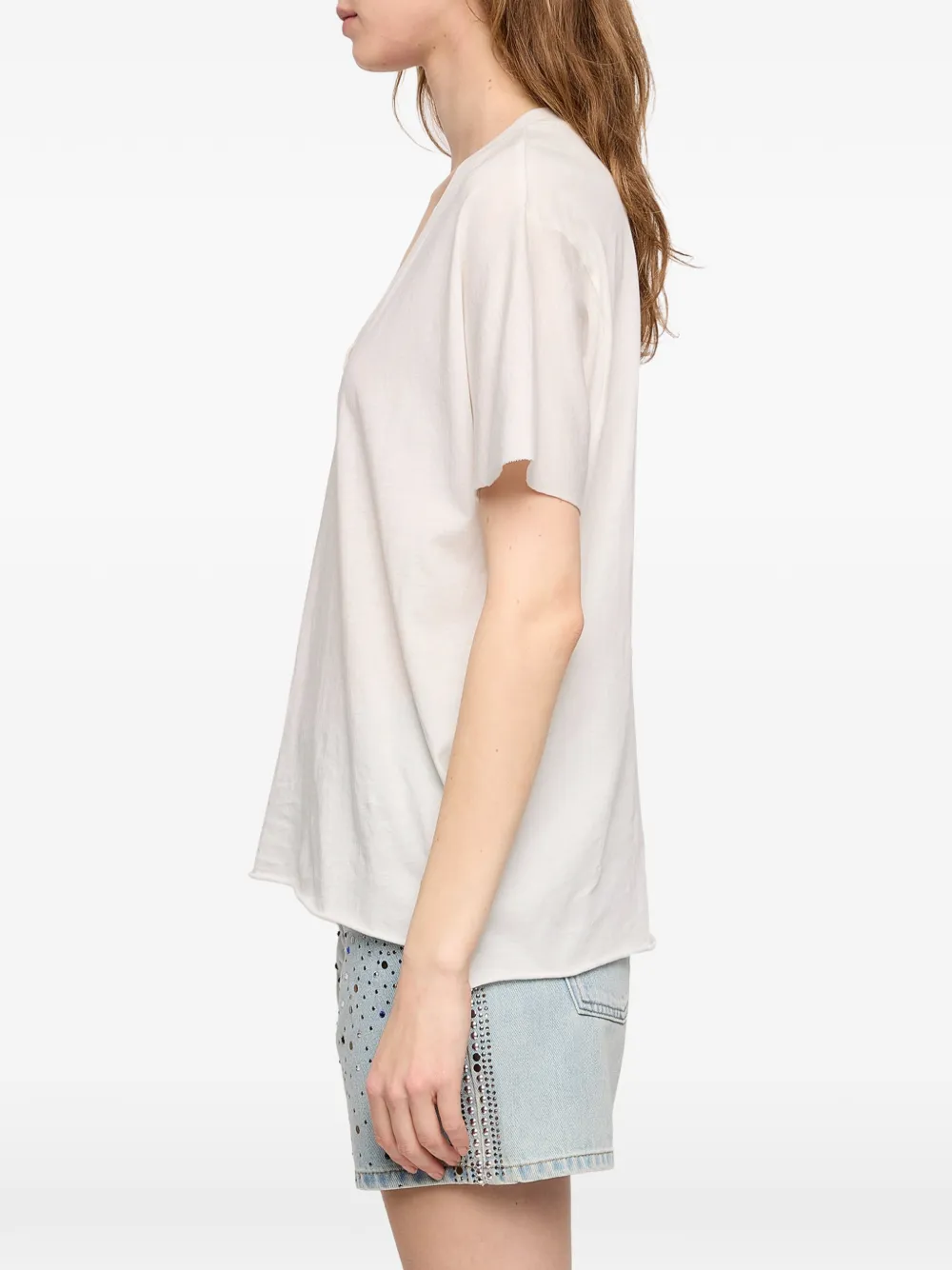 Zadig&Voltaire Tommer T-shirt met doodskop van kant en V-hals Beige
