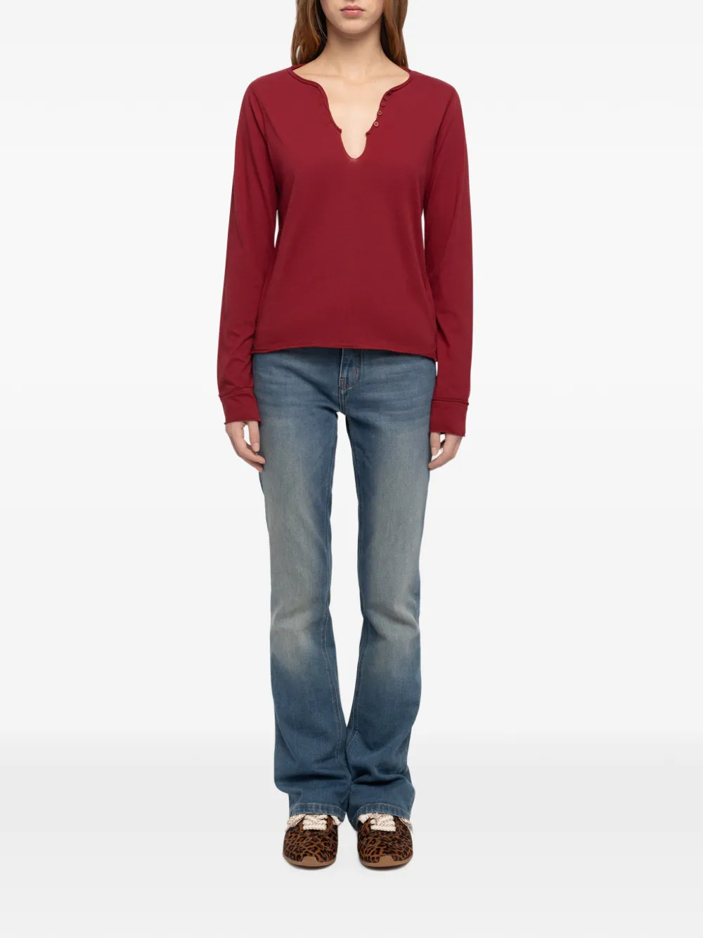 Zadig&Voltaire T-shirt verfraaid met stras en lange mouwen Rood
