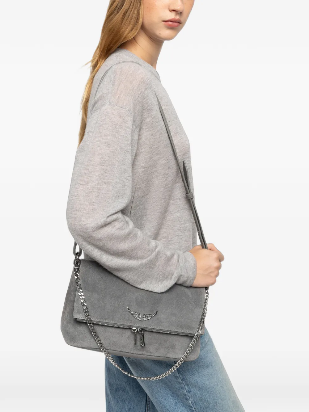 Zadig&Voltaire Rocky II suède schoudertas Grijs