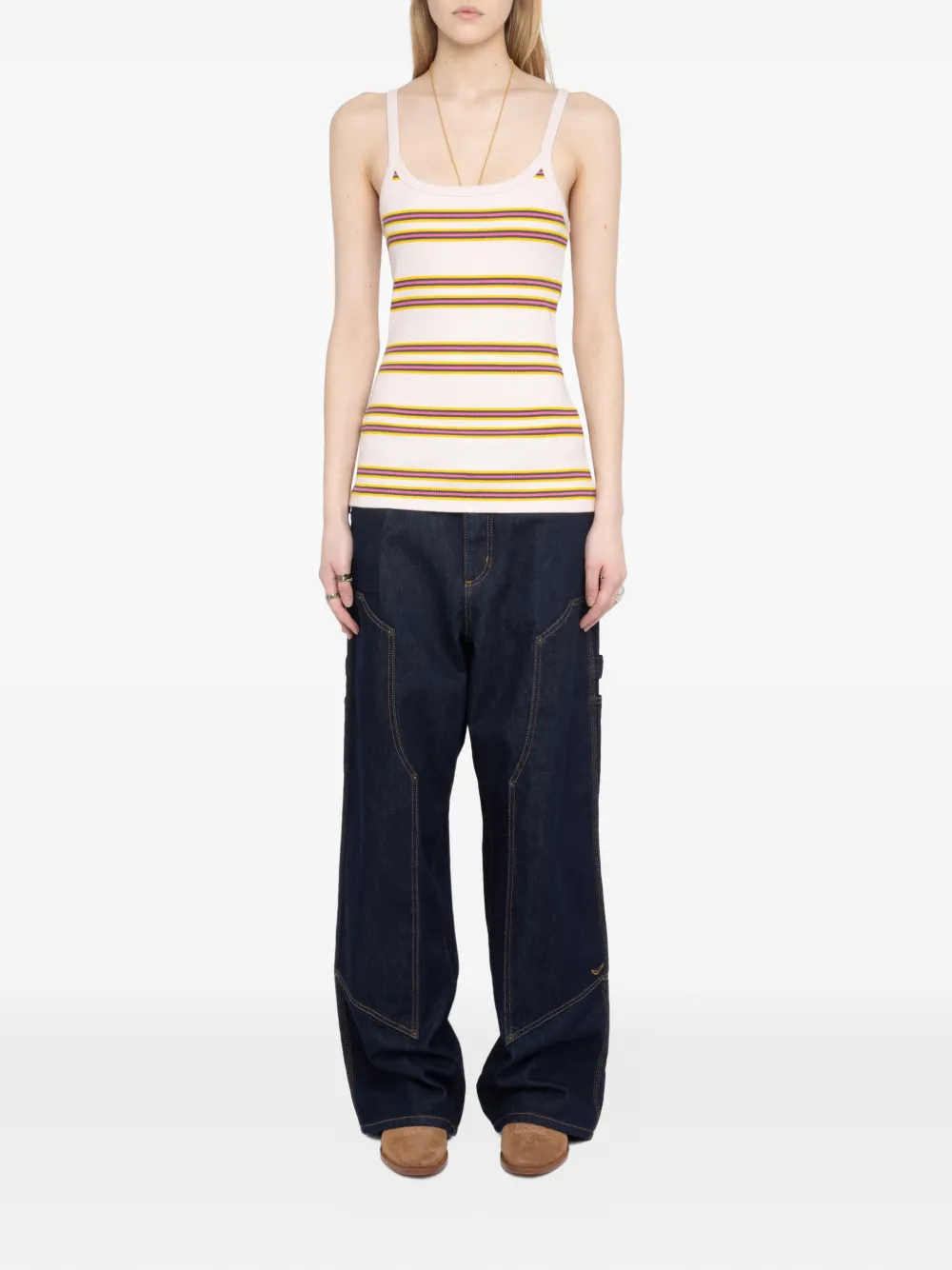 Zadig&Voltaire Gestreepte geribbelde tanktop Beige