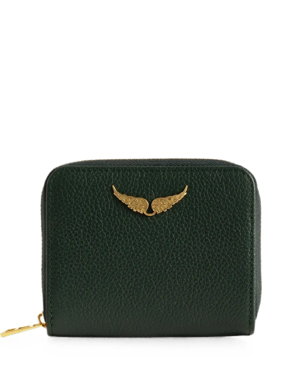 Zadig & Voltaire Mini Zv Grained Leather Wallet In Green