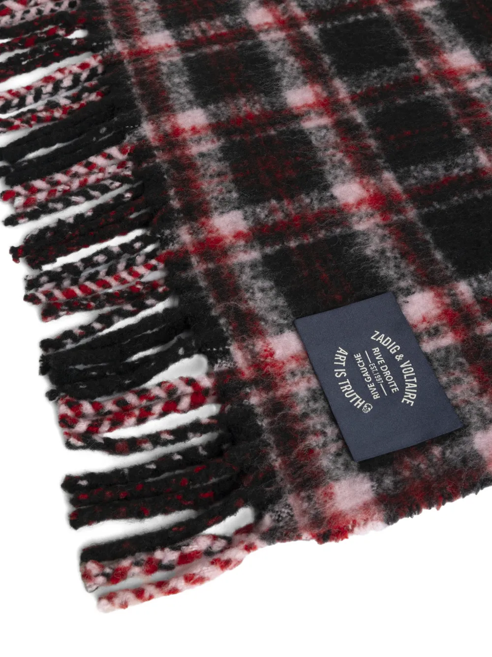 Zadig&Voltaire Joan sjaal met tartan-ruit en franje Zwart