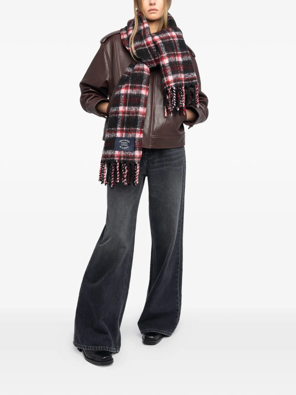 Zadig&Voltaire Joan sjaal met tartan-ruit en franje Zwart