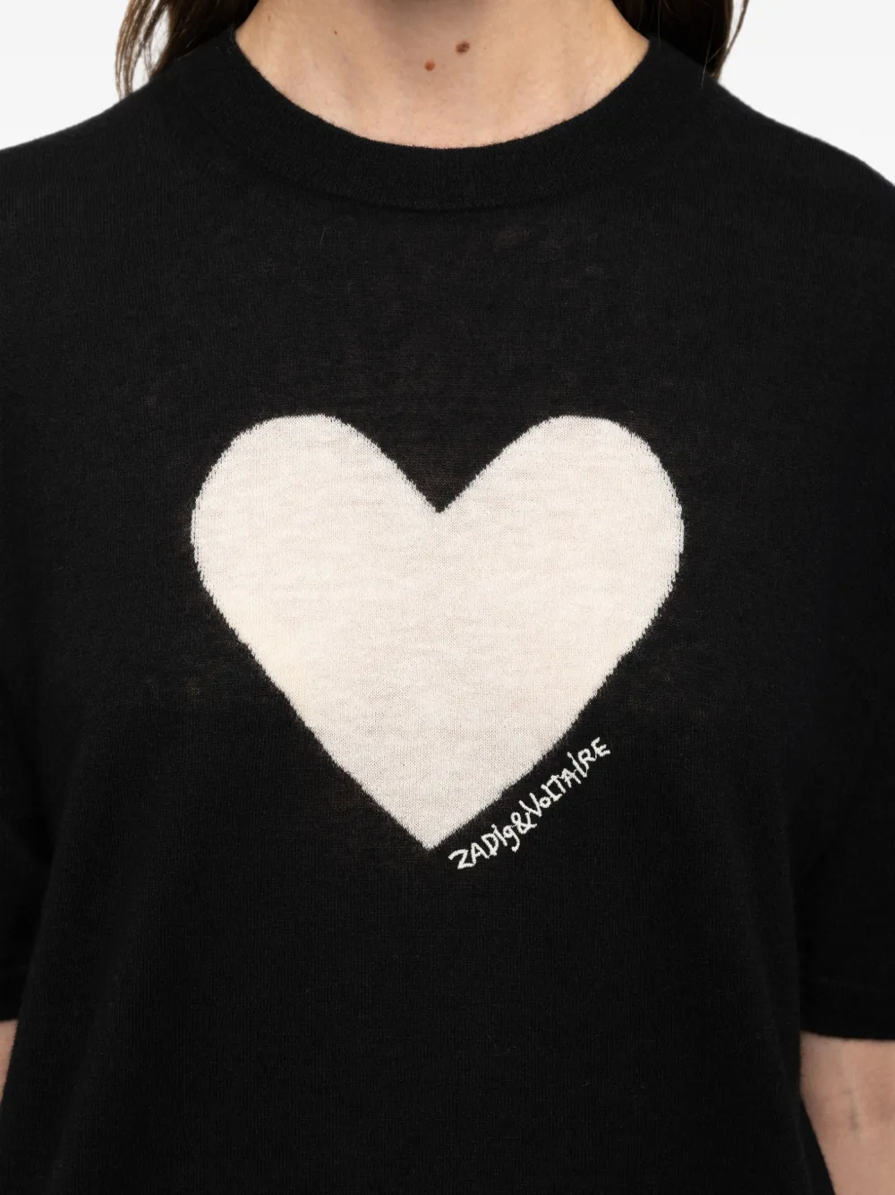 Zadig&Voltaire heart-intarsia kasjmier T-shirt Zwart