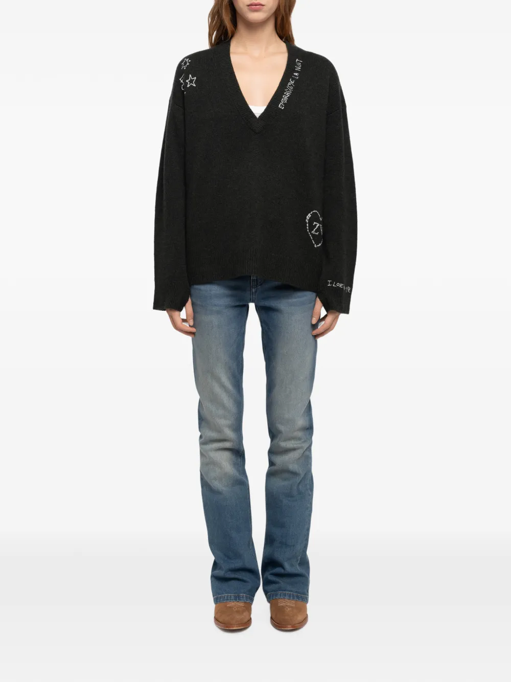 Zadig&Voltaire Mikyz intarsia gebreide trui met V-hals Zwart