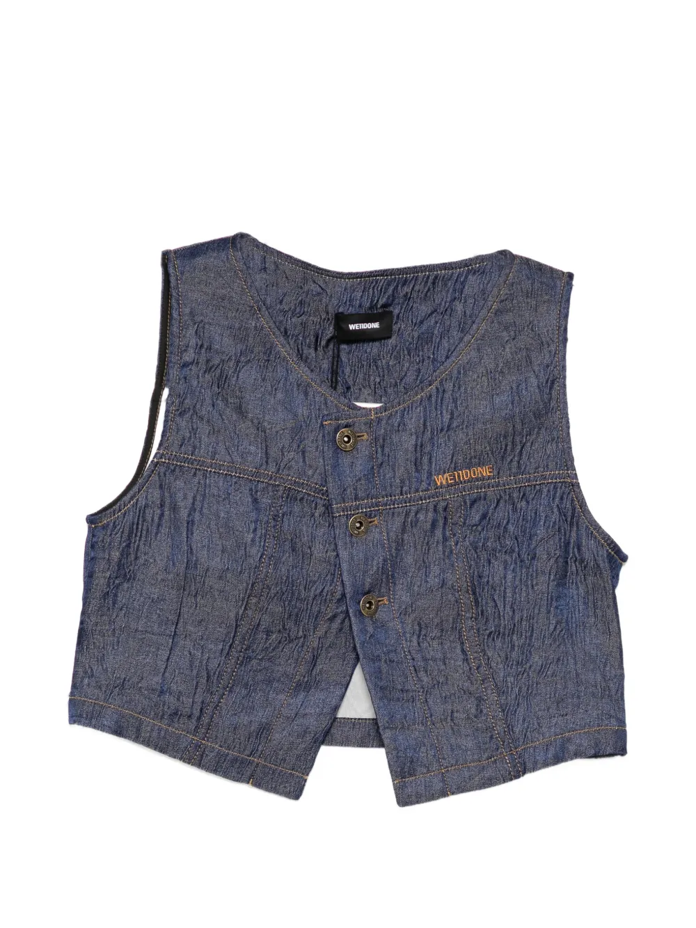 We11done crinkled-finish denim top - Blu