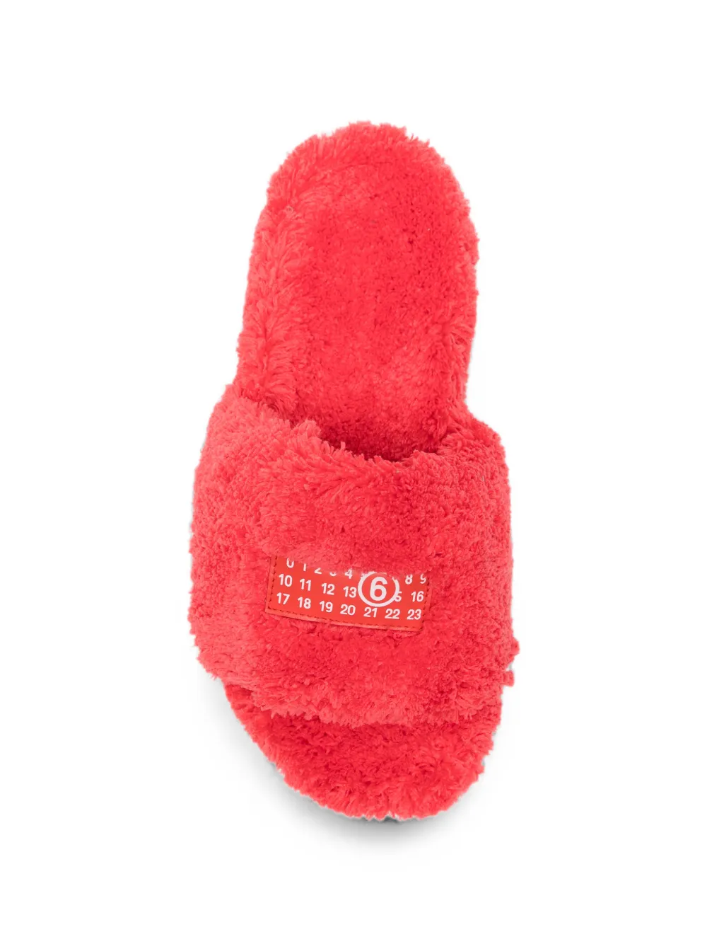 MM6 Maison Margiela Kids logo-patch faux-fur slippers Rood