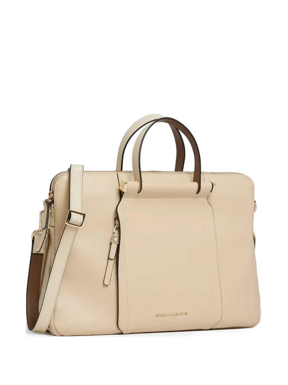 PIQUADRO expandable leather laptop bag - Toni neutri