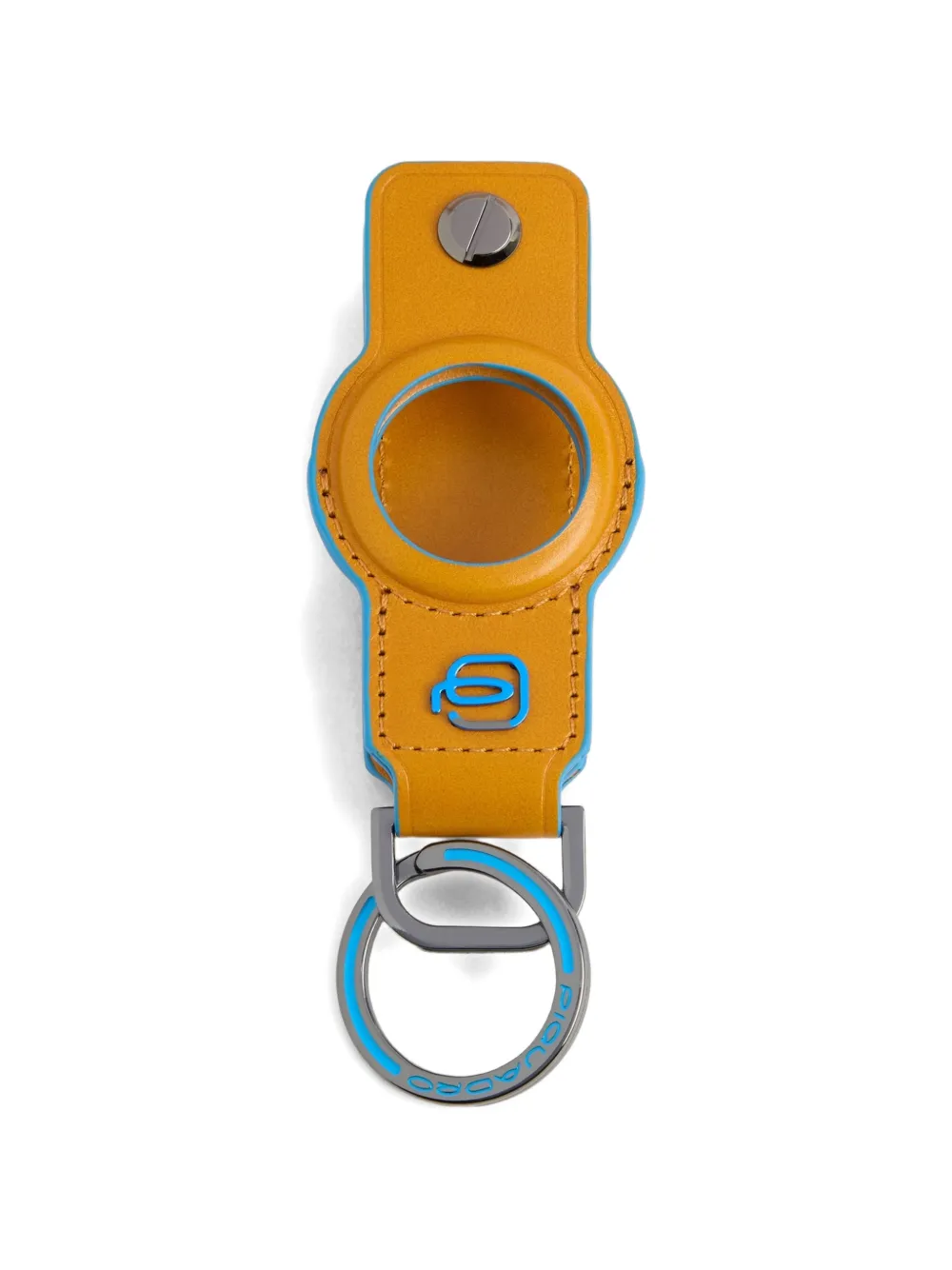 Piquadro Airtag Leather Keyring In Blue