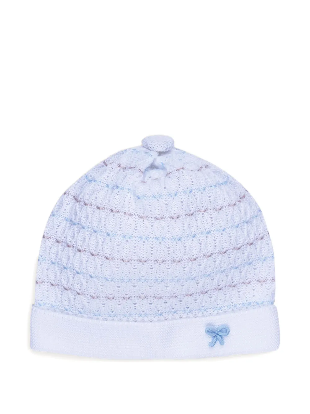 MARLU' couture striped pointelle-knit beanie hat - Bianco