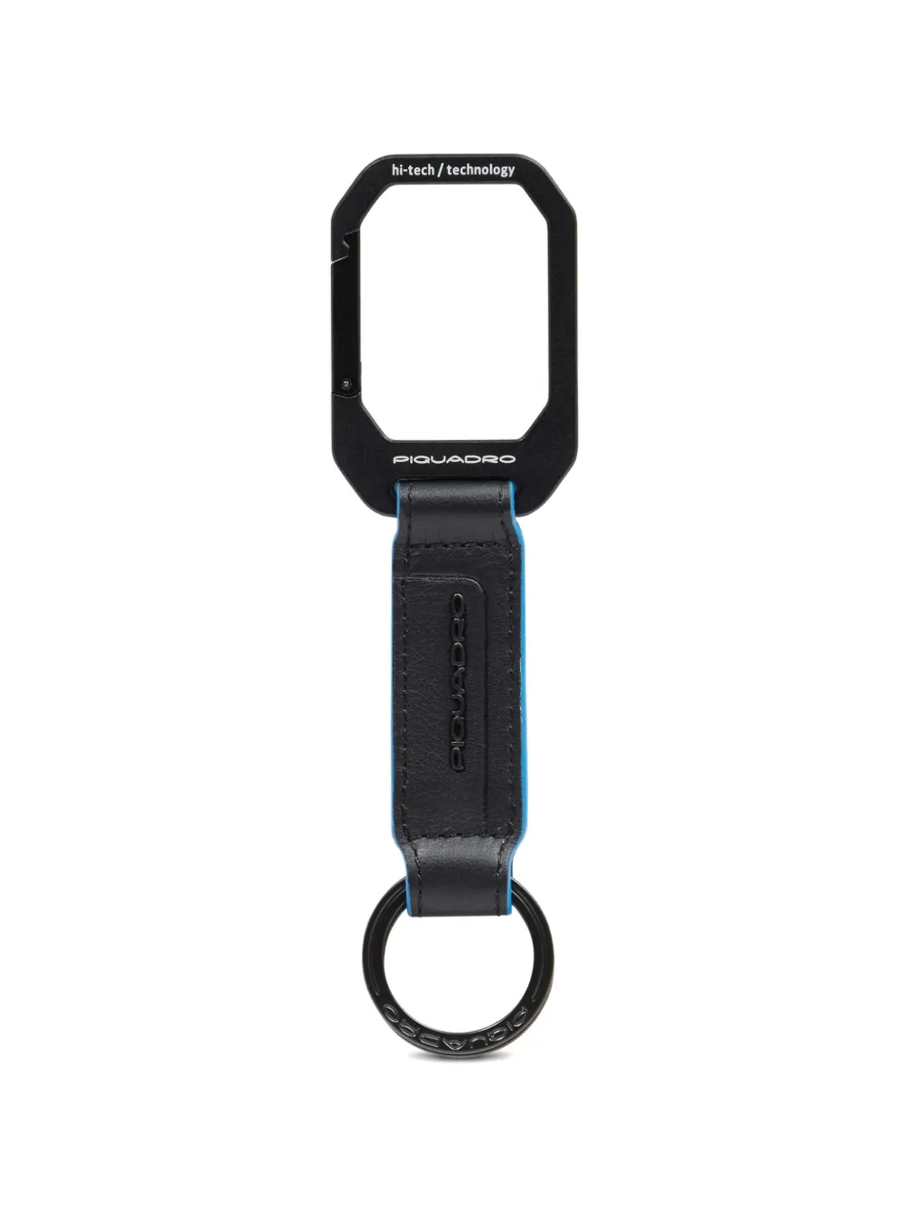 Piquadro Carabiner Leather Keychain In Black