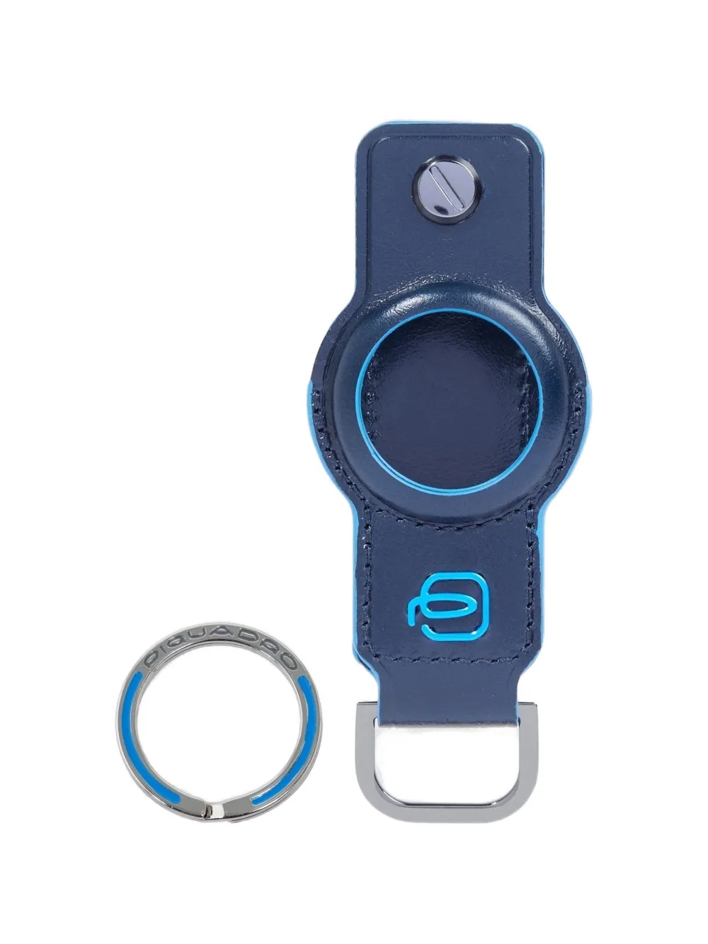 Piquadro Airtag Leather Keychain In Blue