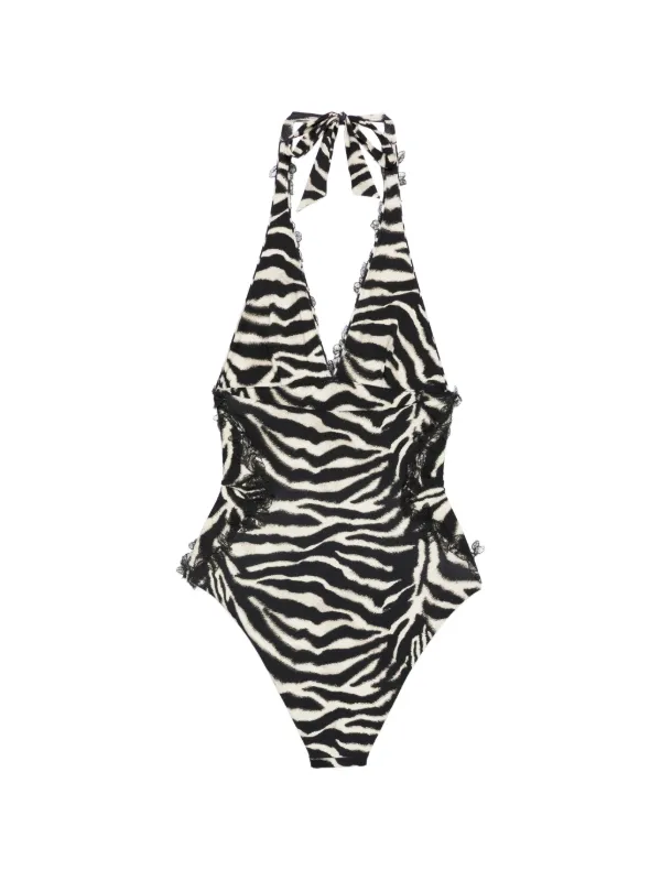 ERMANNO scervinoレザービスチェthe row clane Ermanno Scervino zebra-pattern lace-trim Swimsuit | Black | FARFETCH