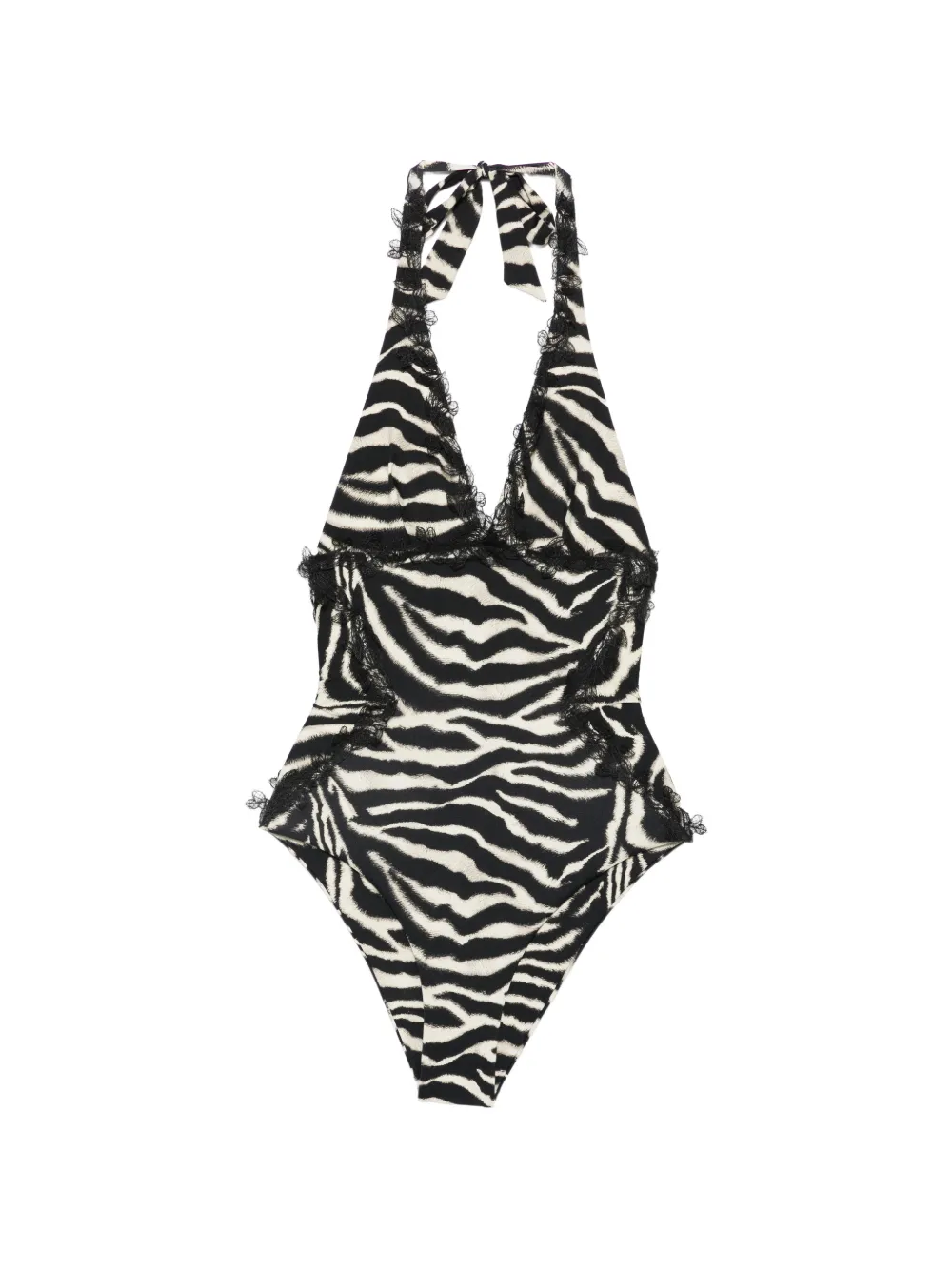 Ermanno Scervino zebra-pattern lace-trim swimsuit - Nero