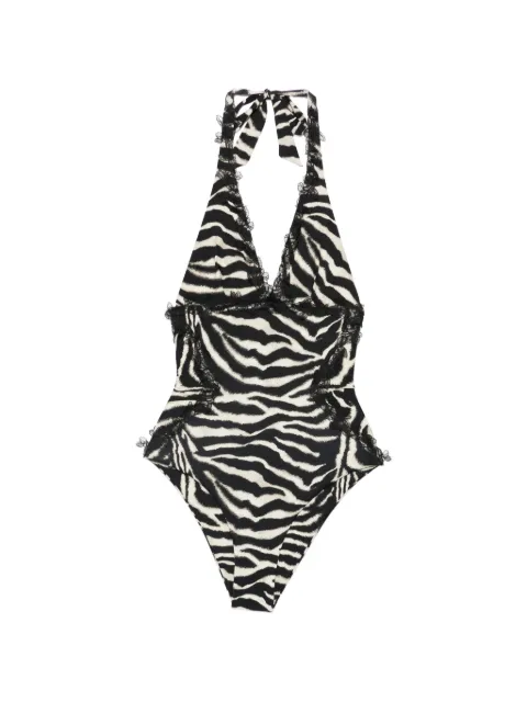 Ermanno Scervino zebra-pattern lace-trim swimsuit