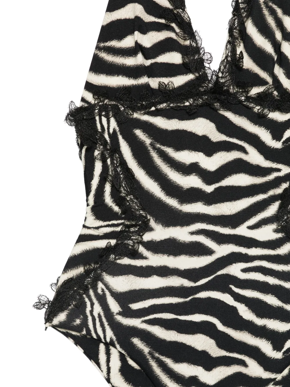 Ermanno Scervino Badpak met zebra-print en kanten afwerking Zwart