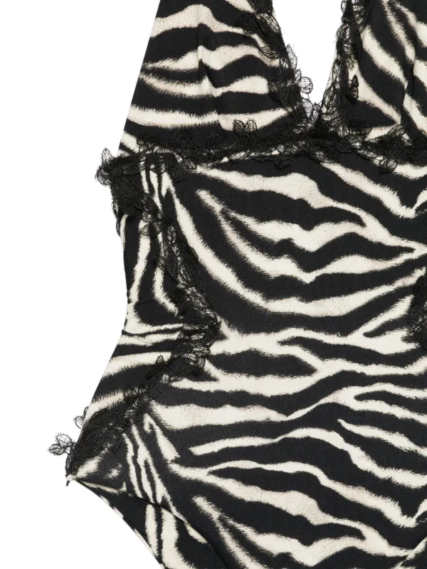 Ermanno Scervino zebra-pattern lace-trim Swimsuit | Black | FARFETCH