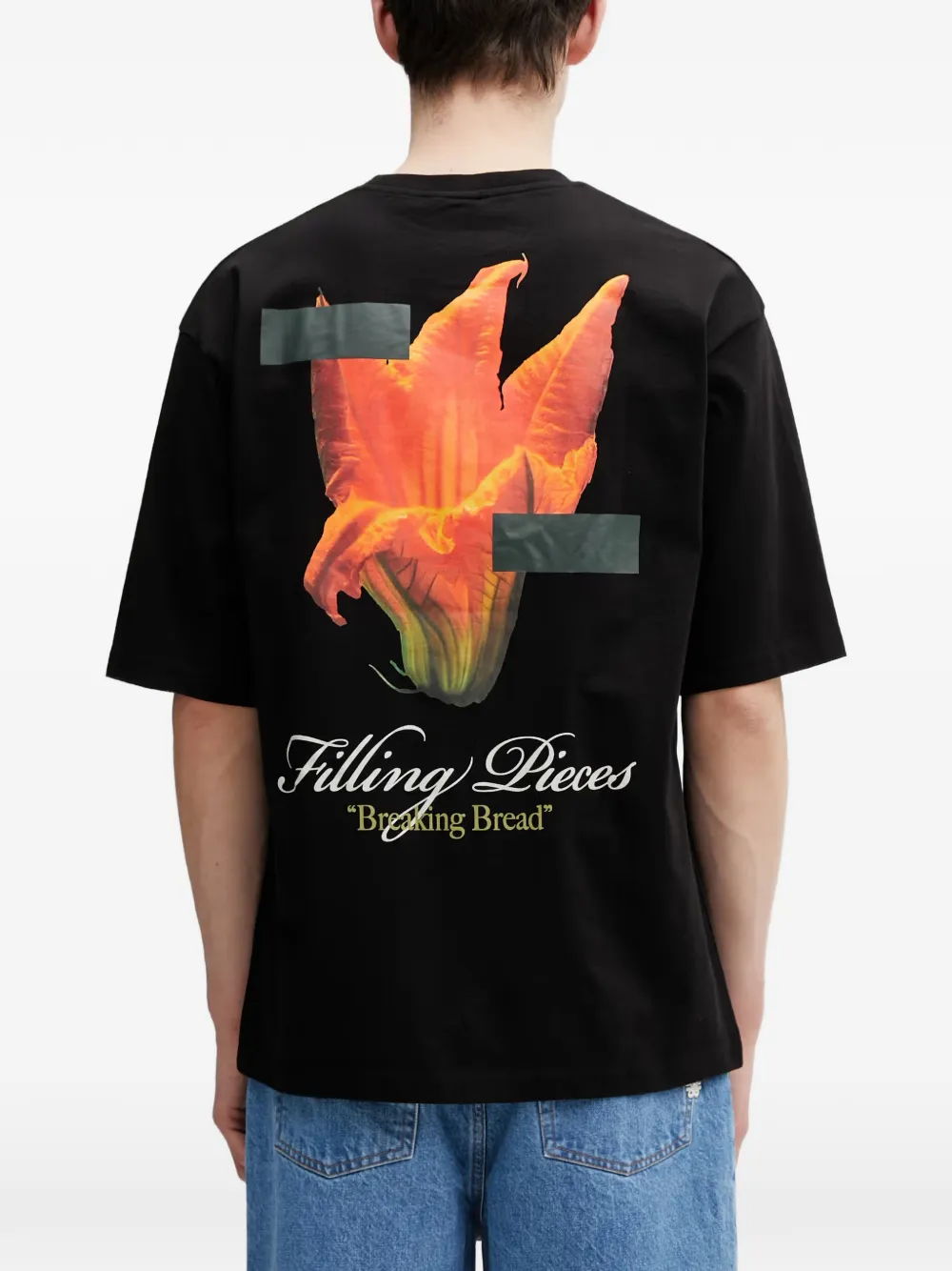 Filling Pieces Zucchini T-shirt met bloemenprint en logoprint Zwart