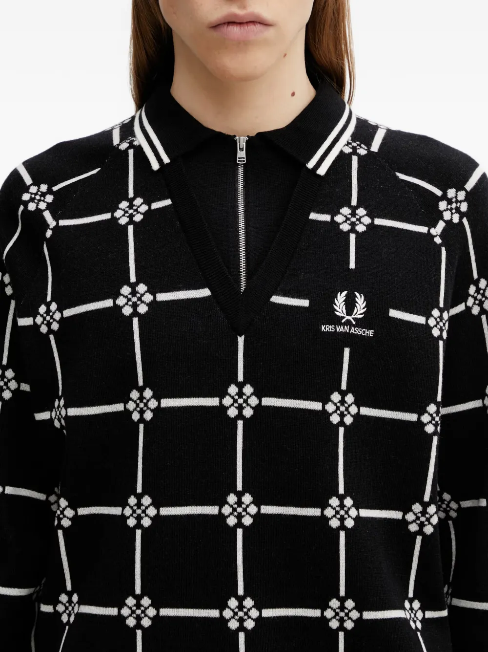 Fred Perry Trui met geometrisch patroon en V-hals Zwart