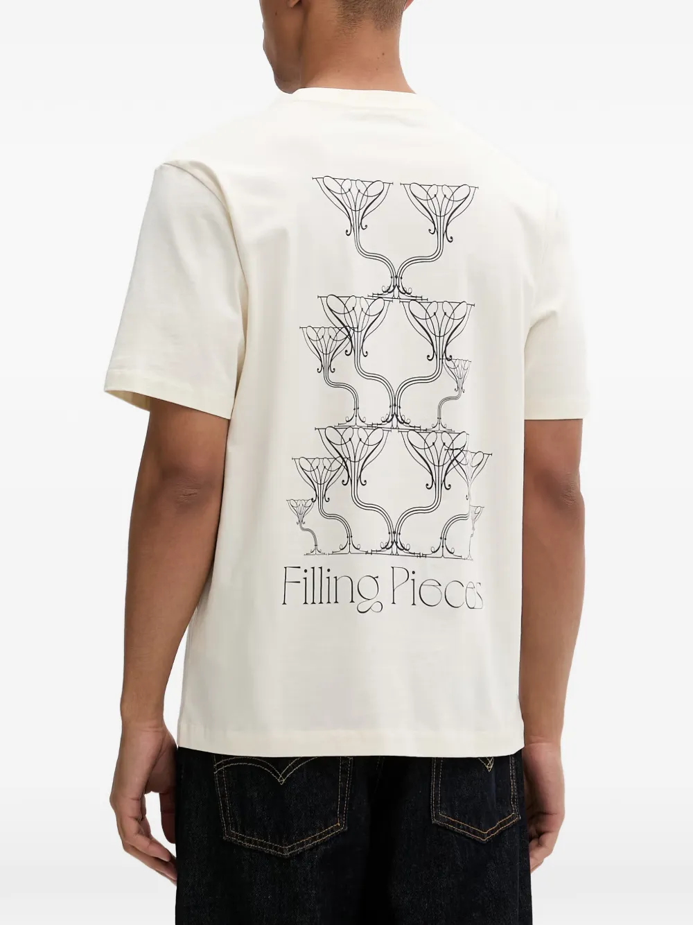Filling Pieces Zijden T-shirt met print Beige