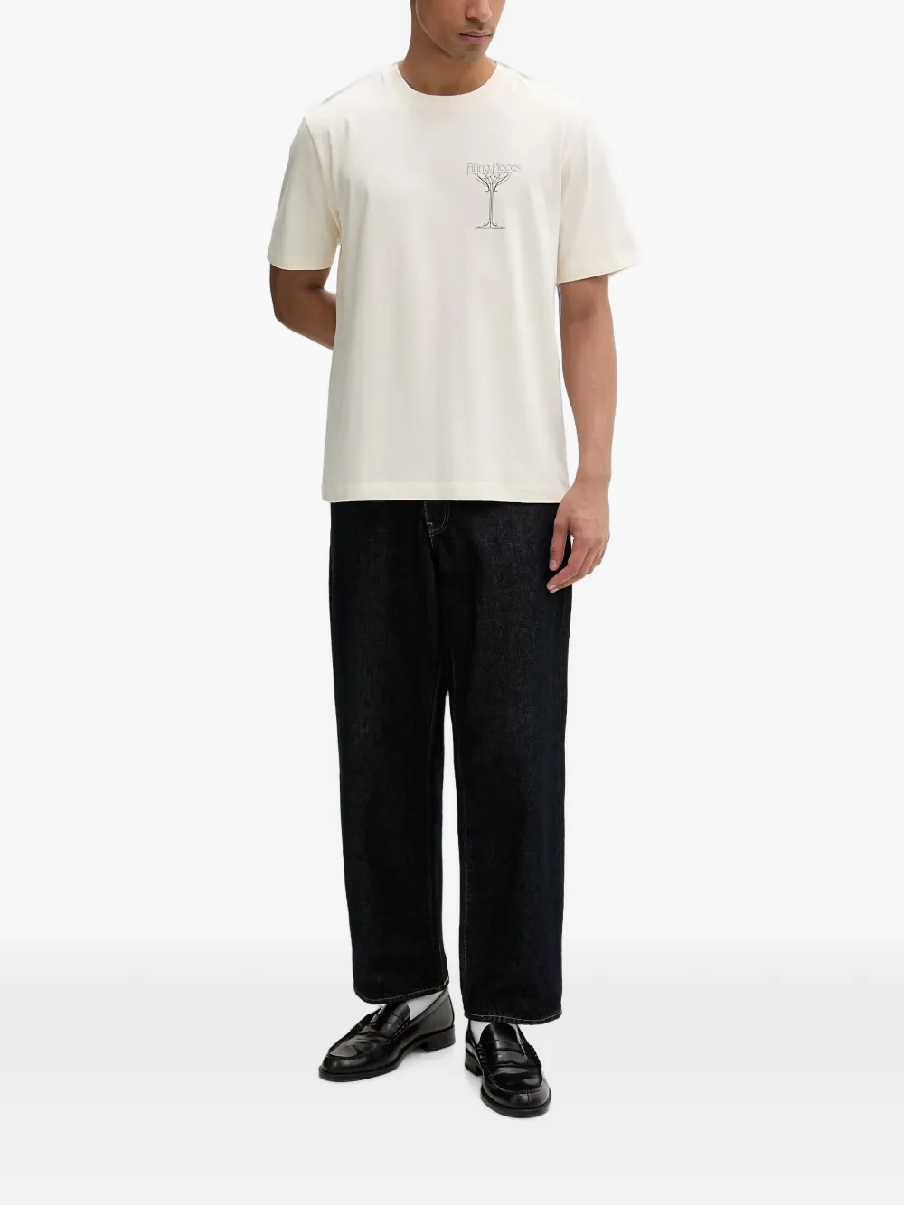 Filling Pieces Zijden T-shirt met print Beige