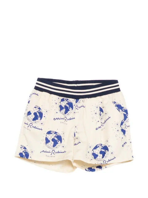 Mini Rodini globe-print striped-waistband shorts