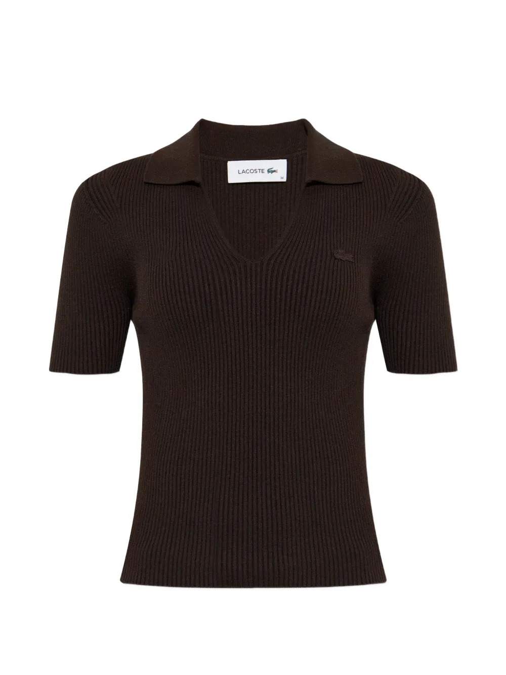 Lacoste ribbed-knit V-neck T-shirt - Braun