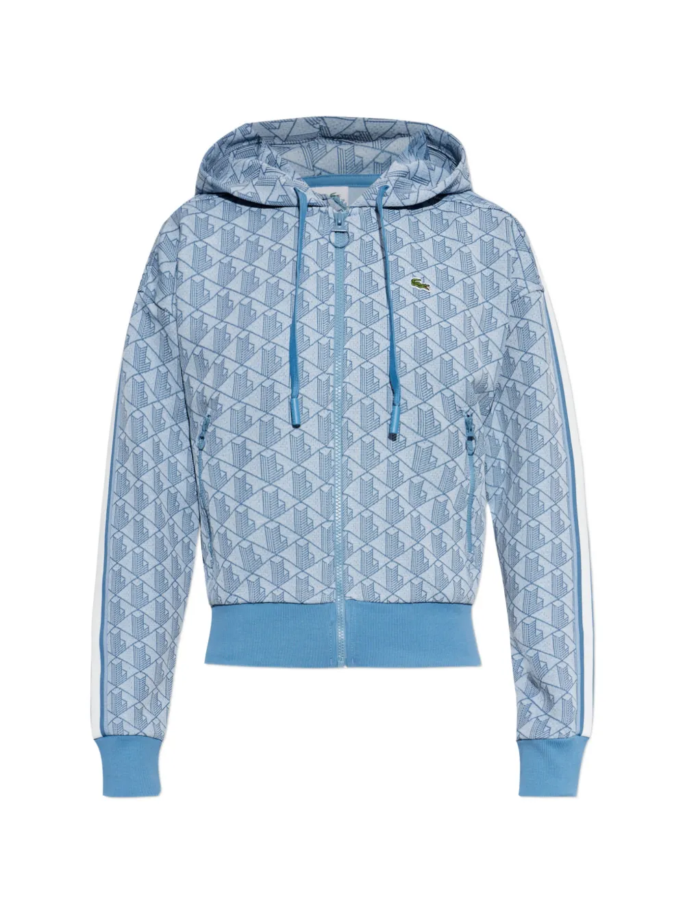 Lacoste monogram-print zip-up hoodie - Blu