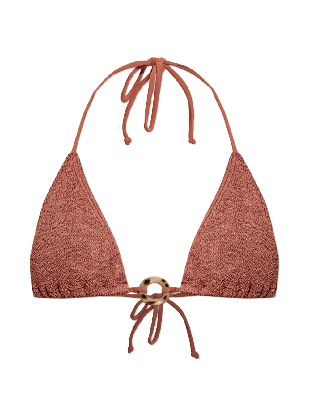 Bond-eye crinkle-effect ring-detail bikini top - Marrone