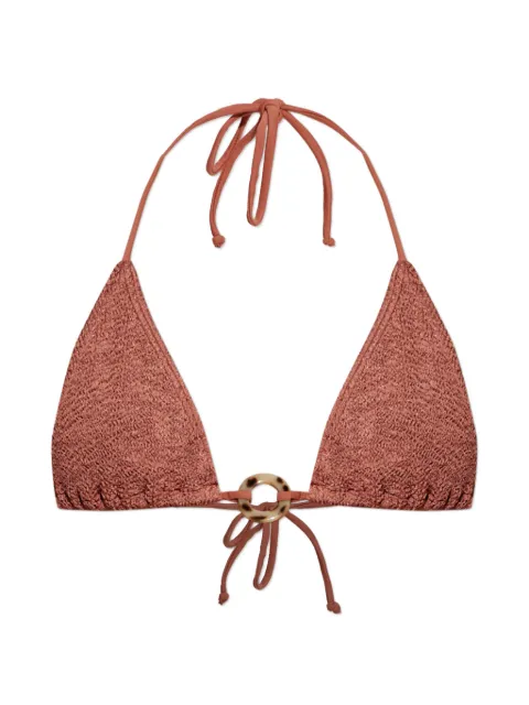 Bond-eye crinkle-effect ring-detail bikini top