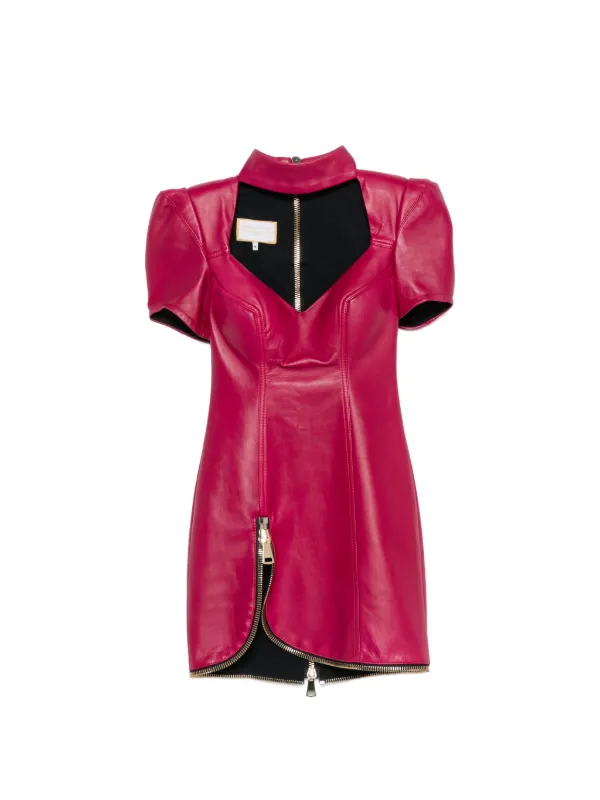MITILIANE COUTURE puff-sleeve Leather Mini Dress | Pink