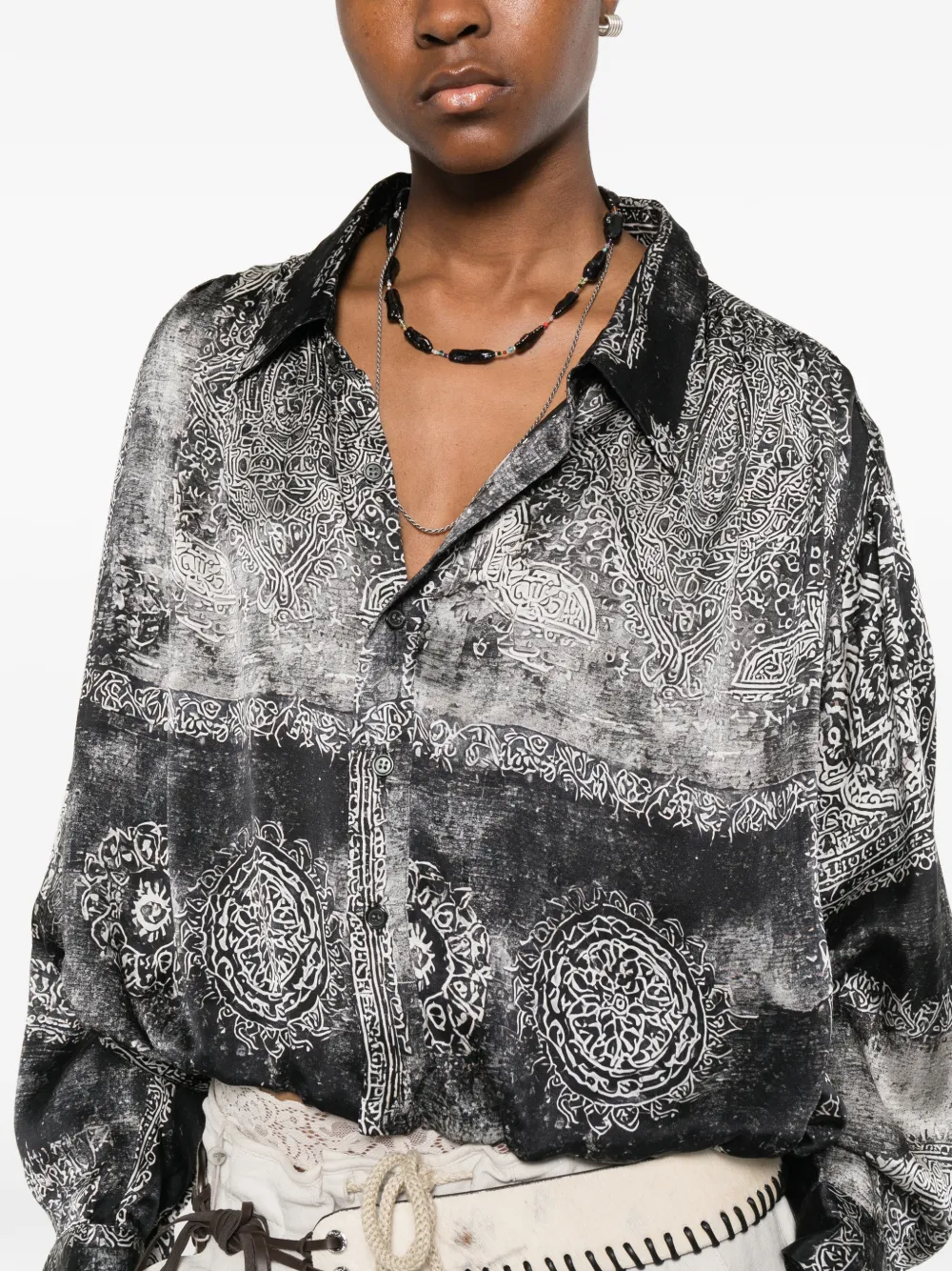 R13 Blouse met medallion-print Zwart