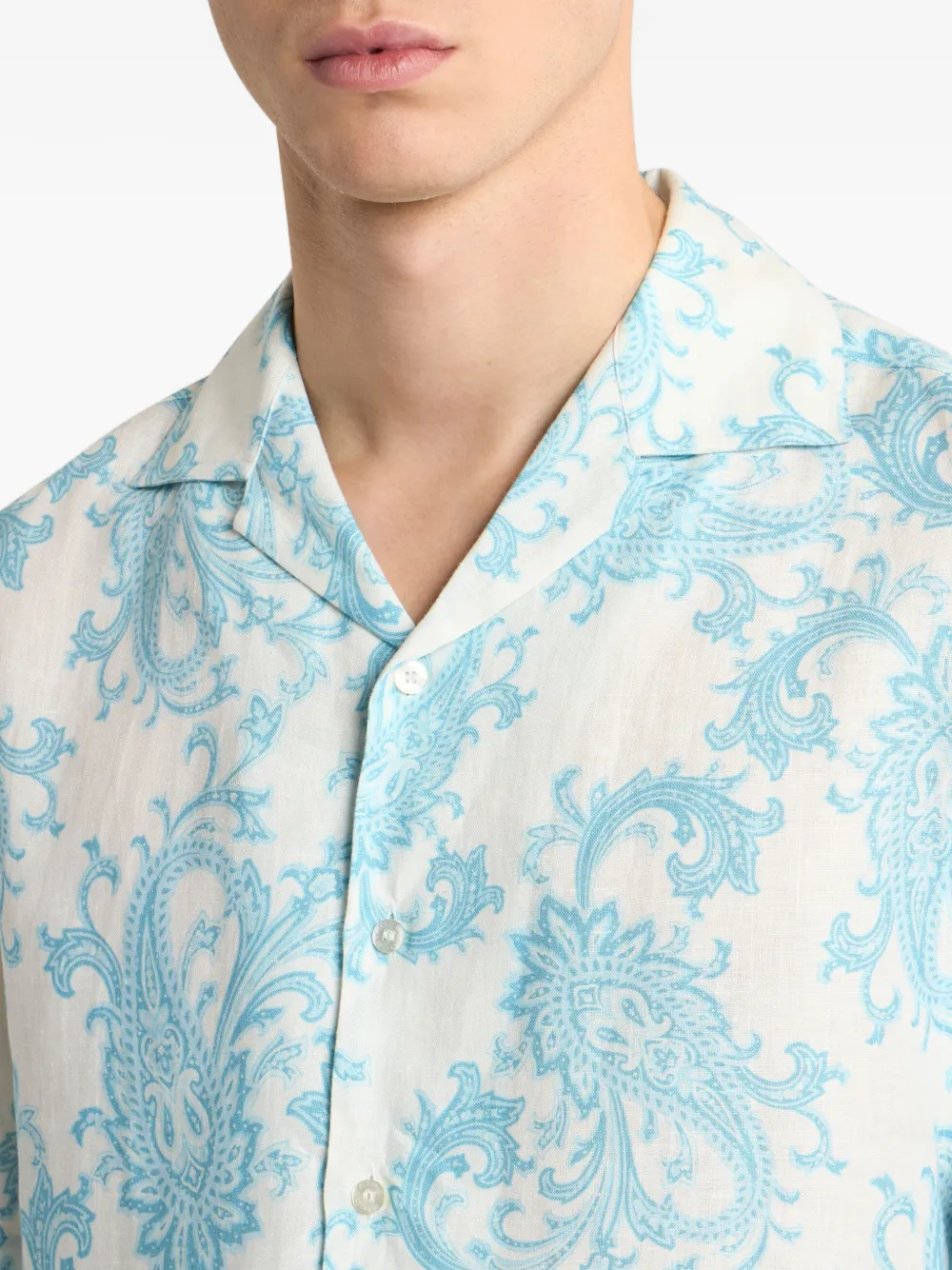 ETRO Linnen bowlingshirt met paisley-patroon Wit