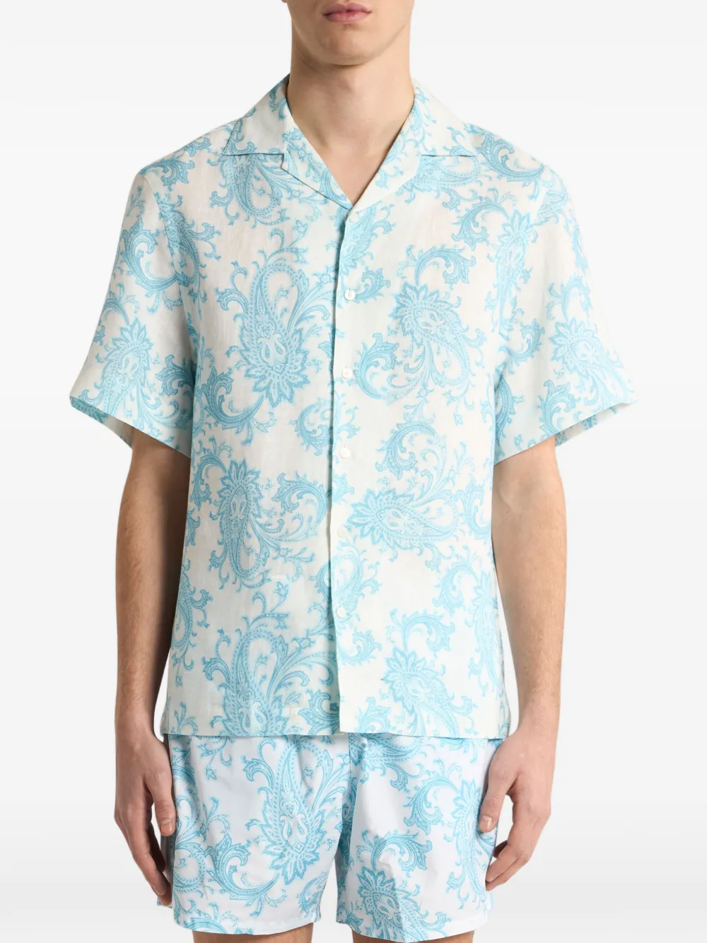ETRO Linnen bowlingshirt met paisley-patroon Wit