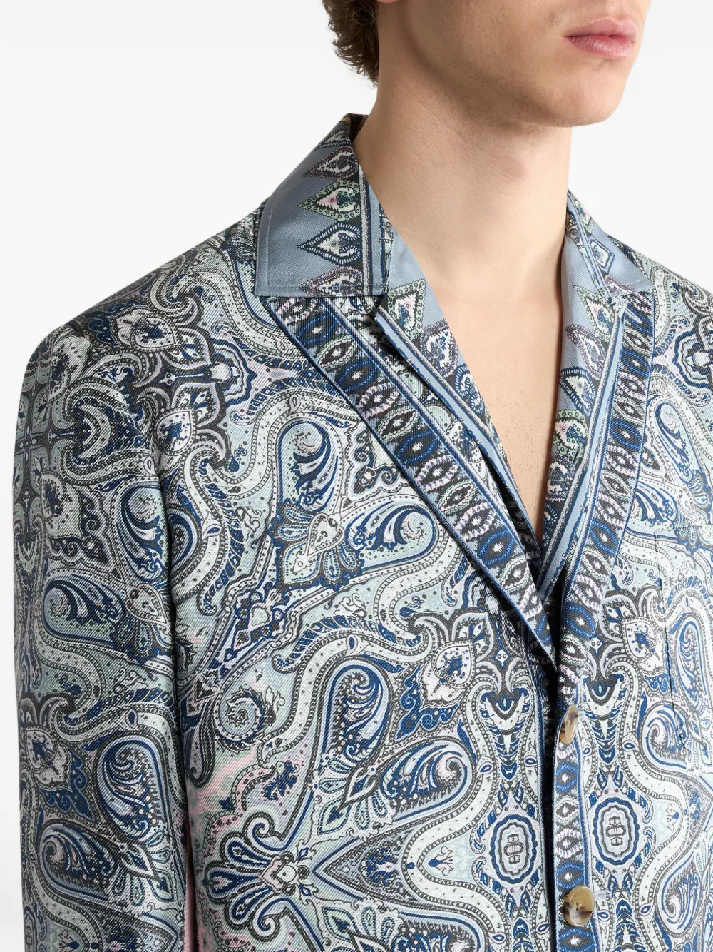 ETRO Zijden jack met enkele rij knopen en paisley-print Blauw