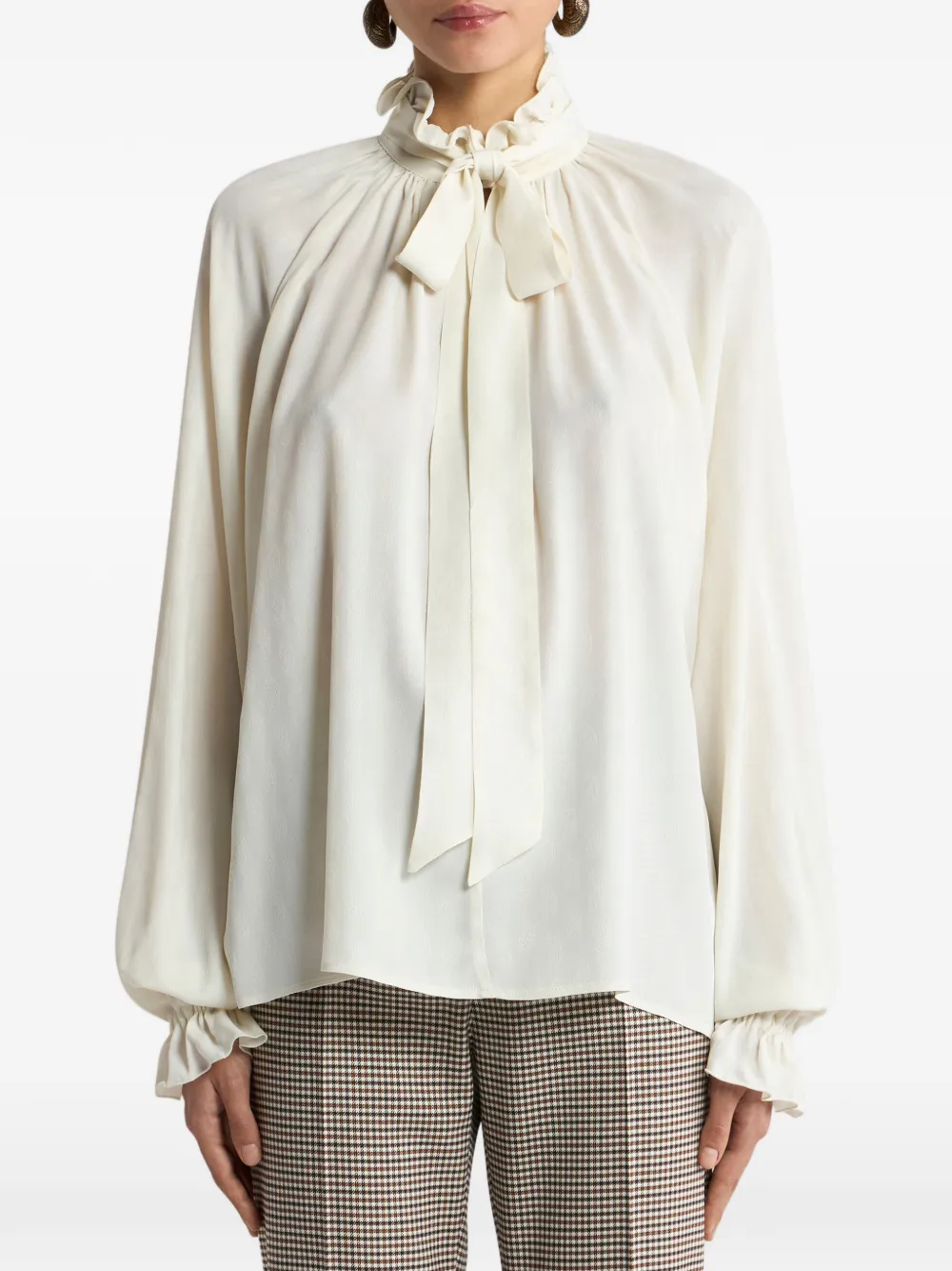ETRO Blouse van zijdeblend met jacquard en paisley-patroon Beige