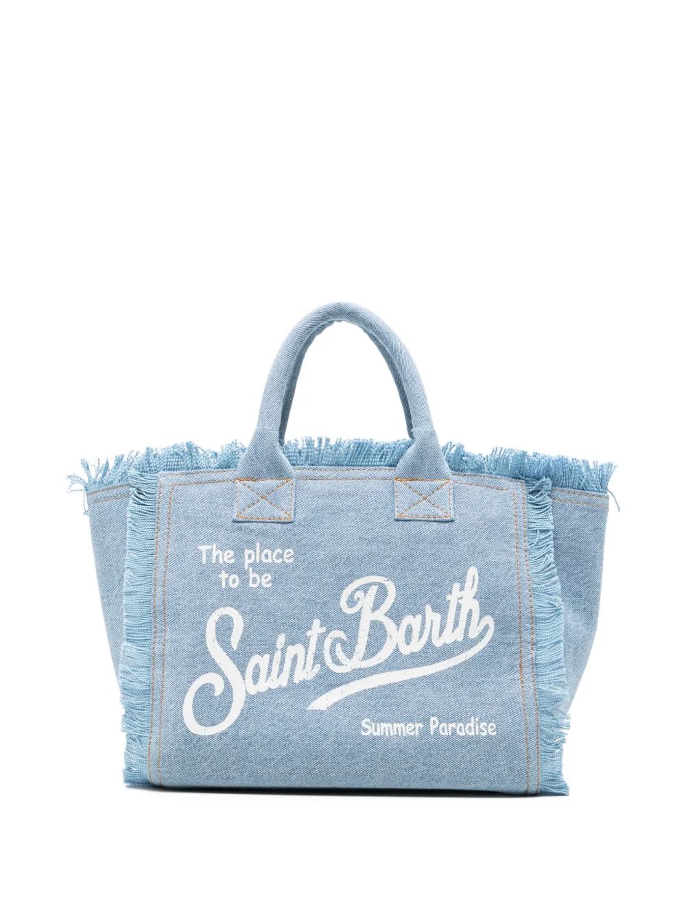 MC2 Saint Barth Kids Colette frayed logo-print tote bag - Blu