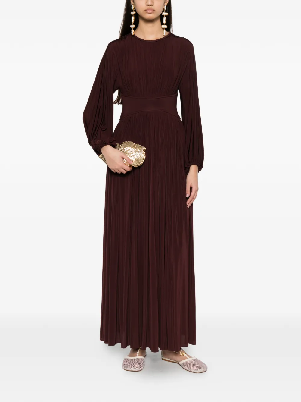 ZIMMERMANN Luna geplooide jurk met lange mouwen Rood