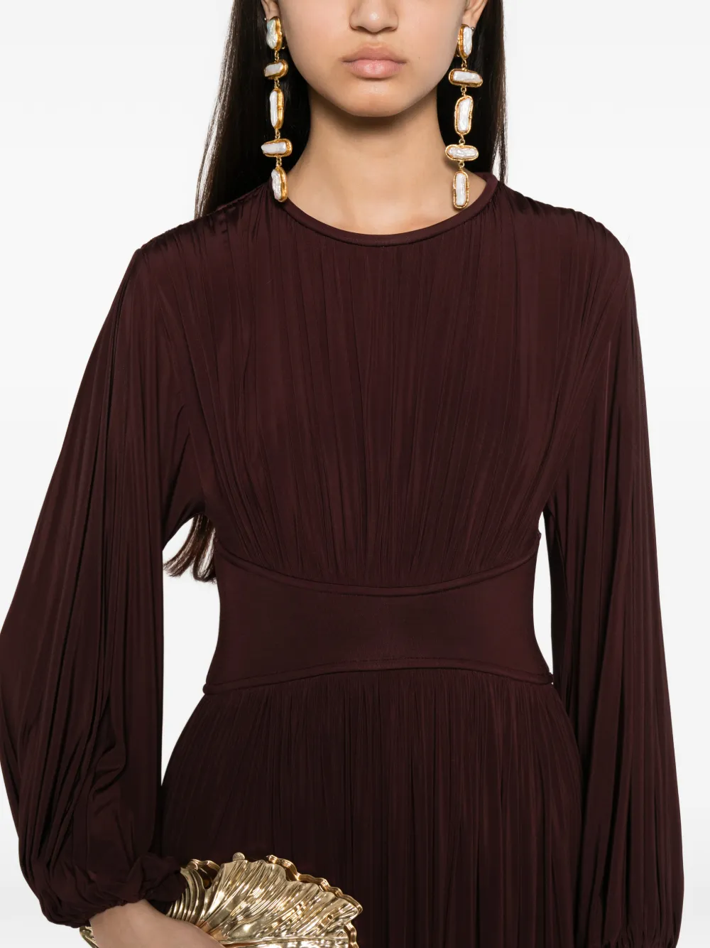 ZIMMERMANN Luna geplooide jurk met lange mouwen Rood