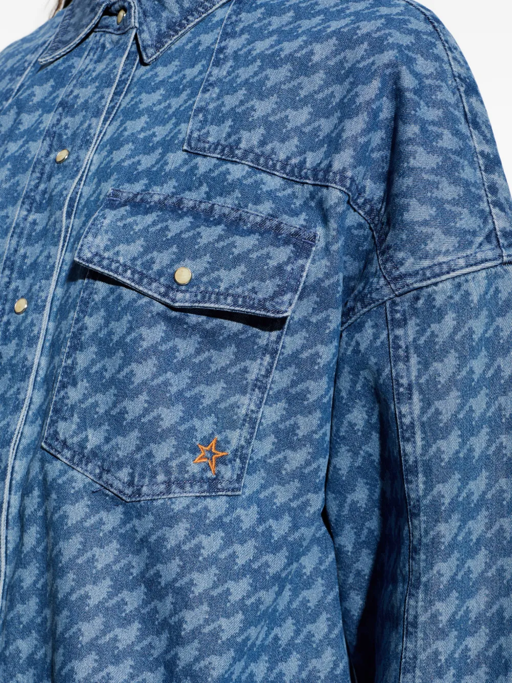Perfect Moment Denim blouse met pied-de-poule print Blauw
