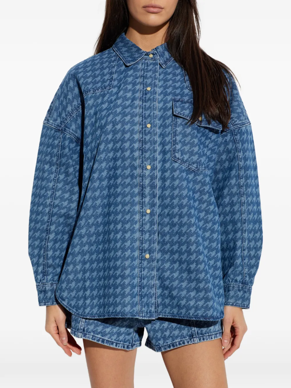 Perfect Moment Denim blouse met pied-de-poule print Blauw