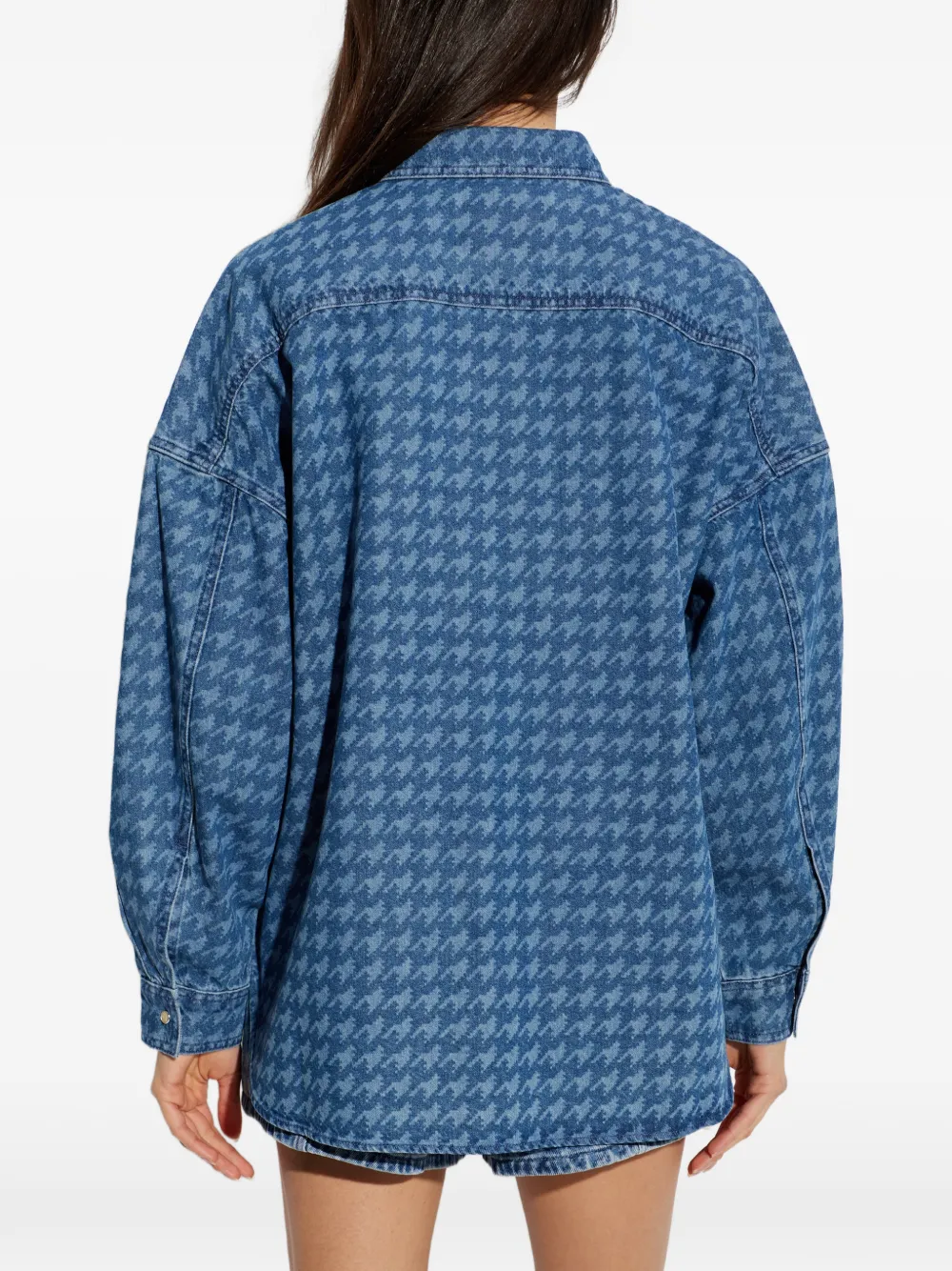 Perfect Moment Denim blouse met pied-de-poule print Blauw