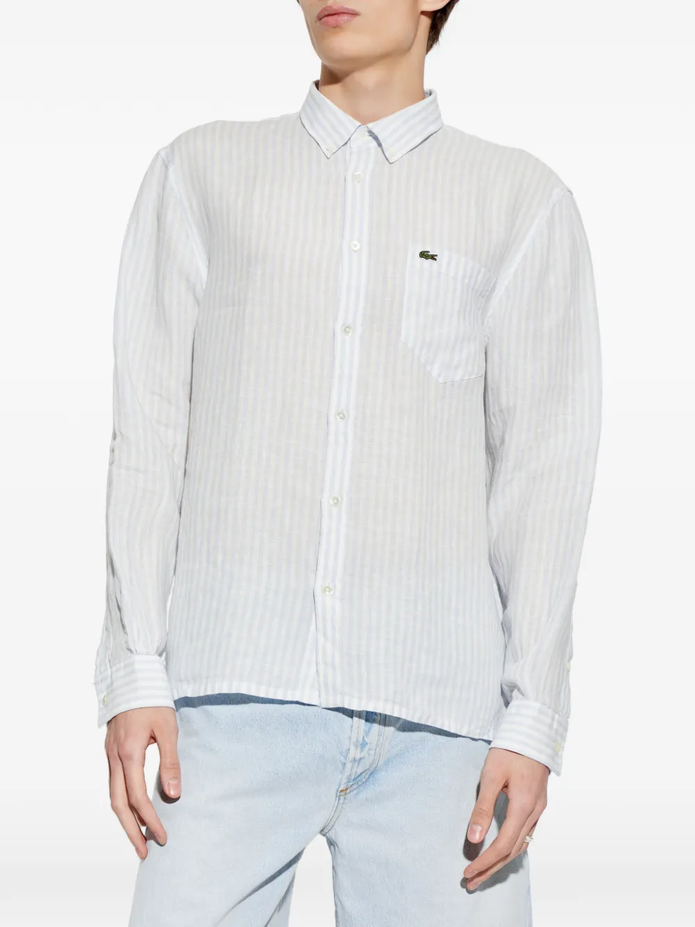  Lacoste Camisa A Rayas De Lino - Azul 