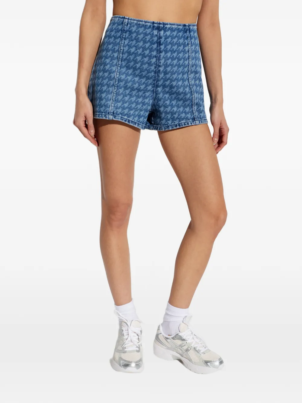 Perfect Moment Denim shorts met pied-de-poule print Blauw