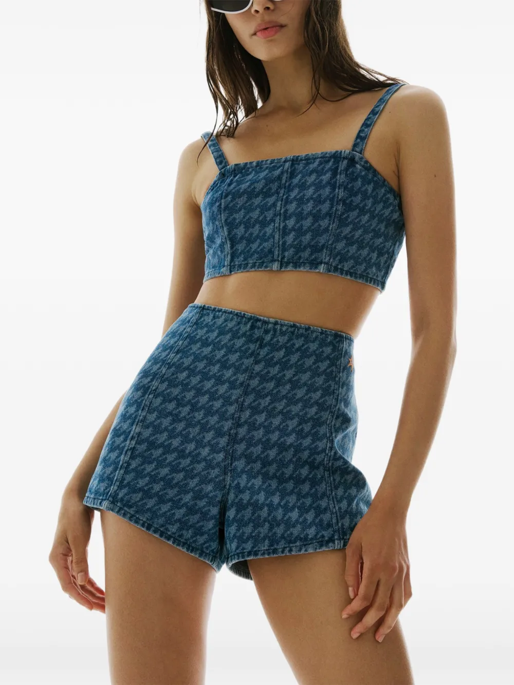 Perfect Moment Denim shorts met pied-de-poule print Blauw