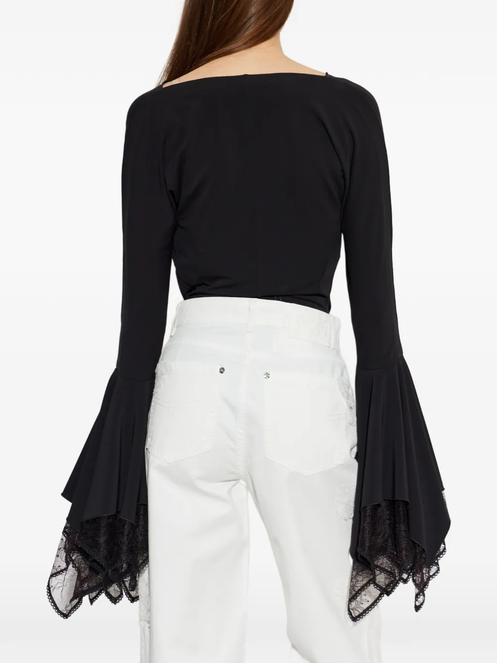 Blumarine Body met afwerking van kant en klokmouwen Zwart