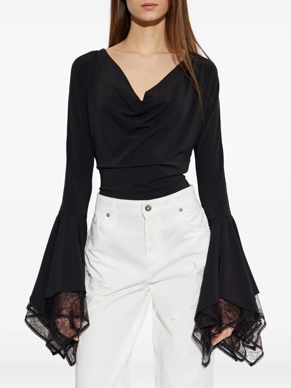 Blumarine Body met afwerking van kant en klokmouwen Zwart