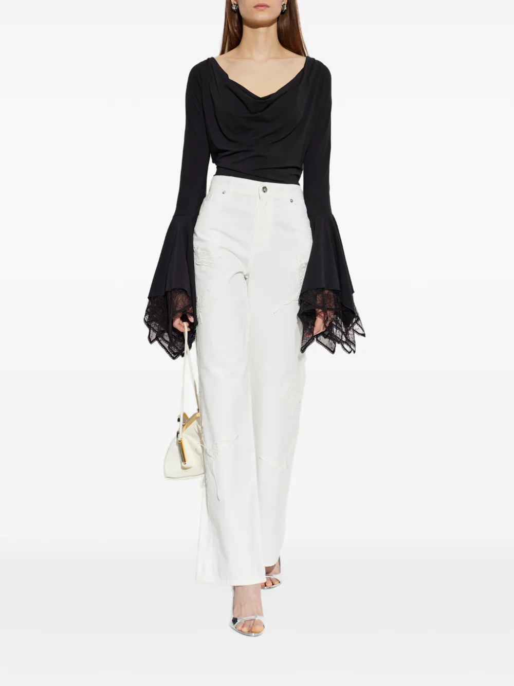 Blumarine Body met afwerking van kant en klokmouwen Zwart